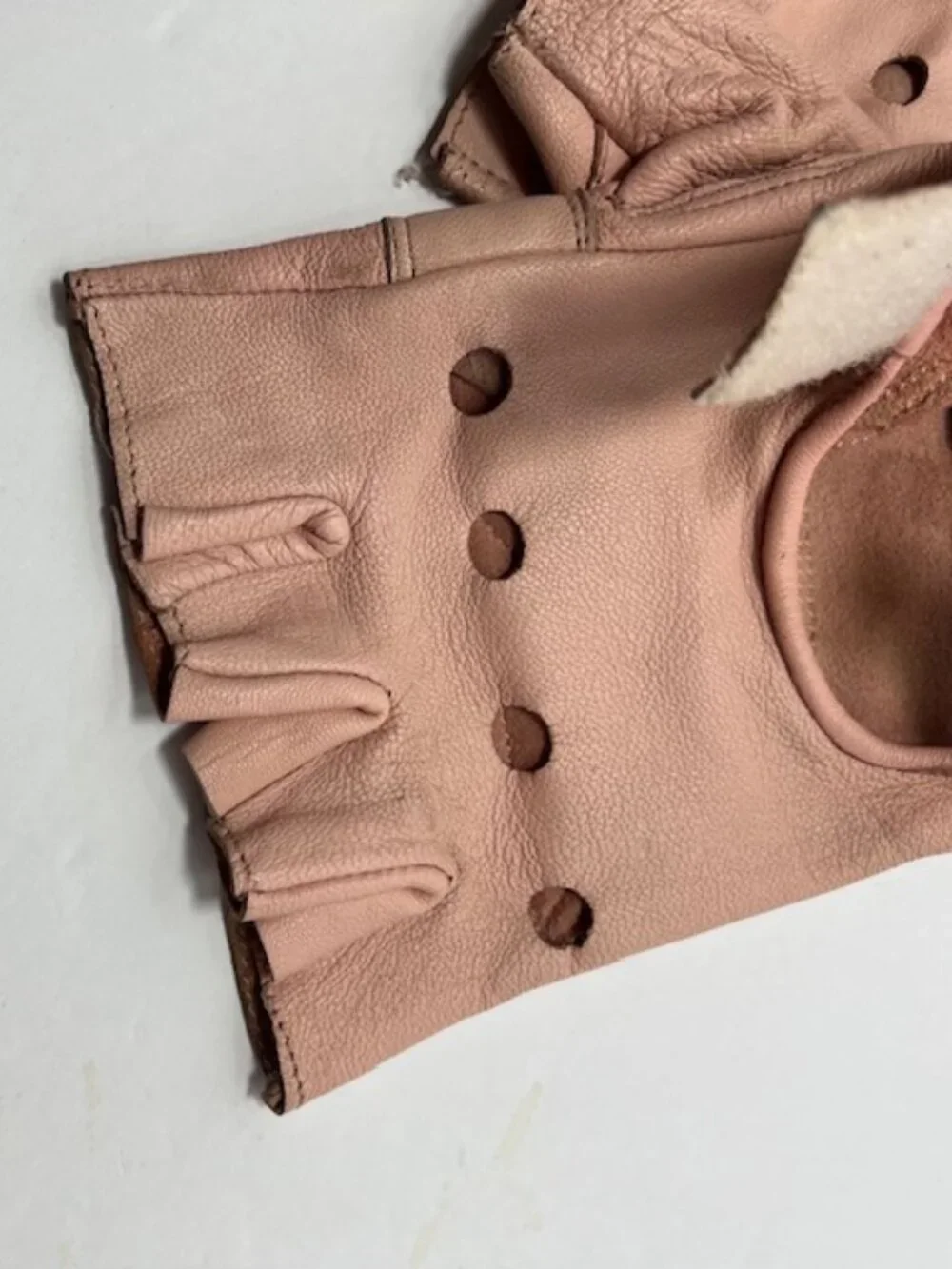 Ladies Pink Leather Fingerless Biker Gloves Motorcycle Riding Large